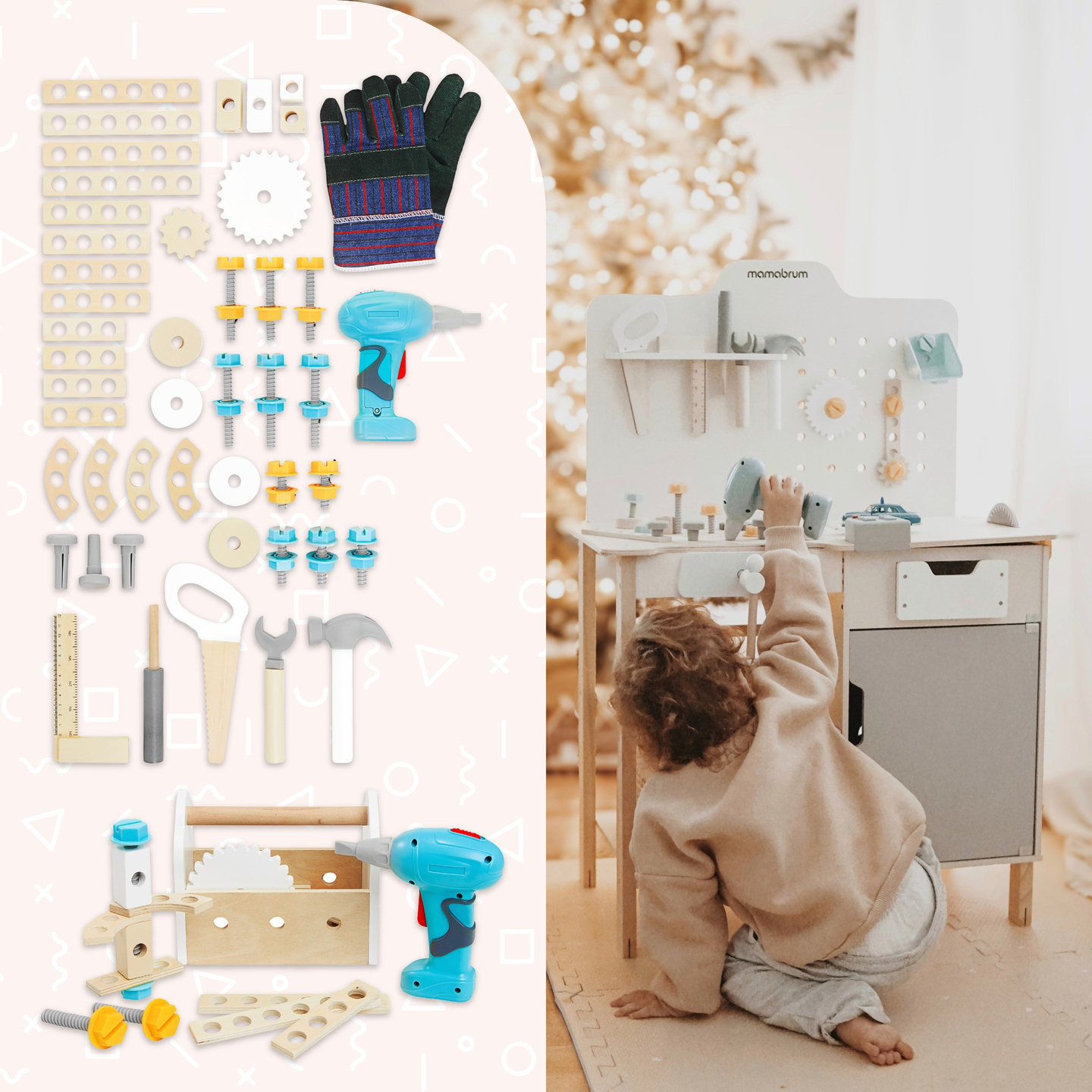 XXL Голяма дървена работилница с инструменти - комплект "Направи си сам", 74 елемента