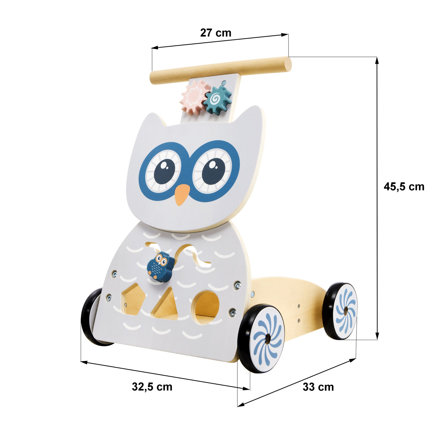 Дървена мултифункционална проходилка - буталка - количка с блокчета - Сова
