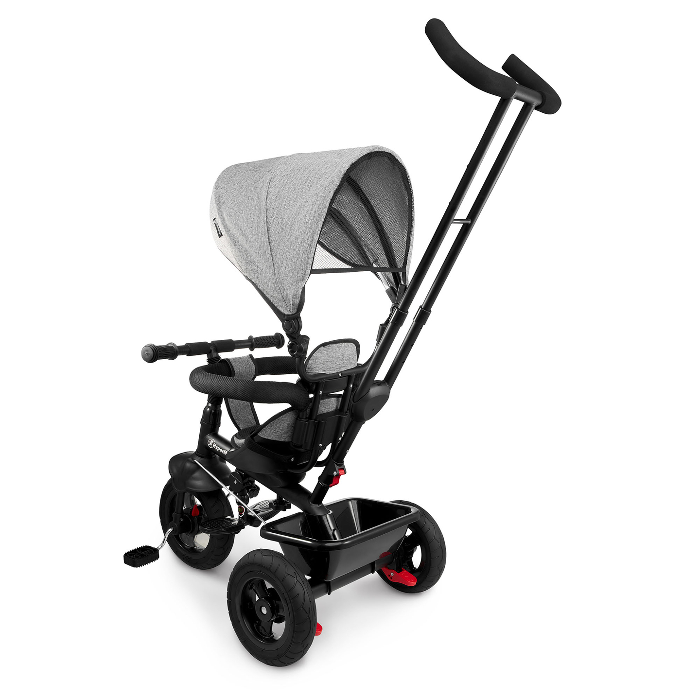 Триколка за деца от 1 до 4 години - TOBI FREY - сив цвят - въртяща се - помпени колела + бутало