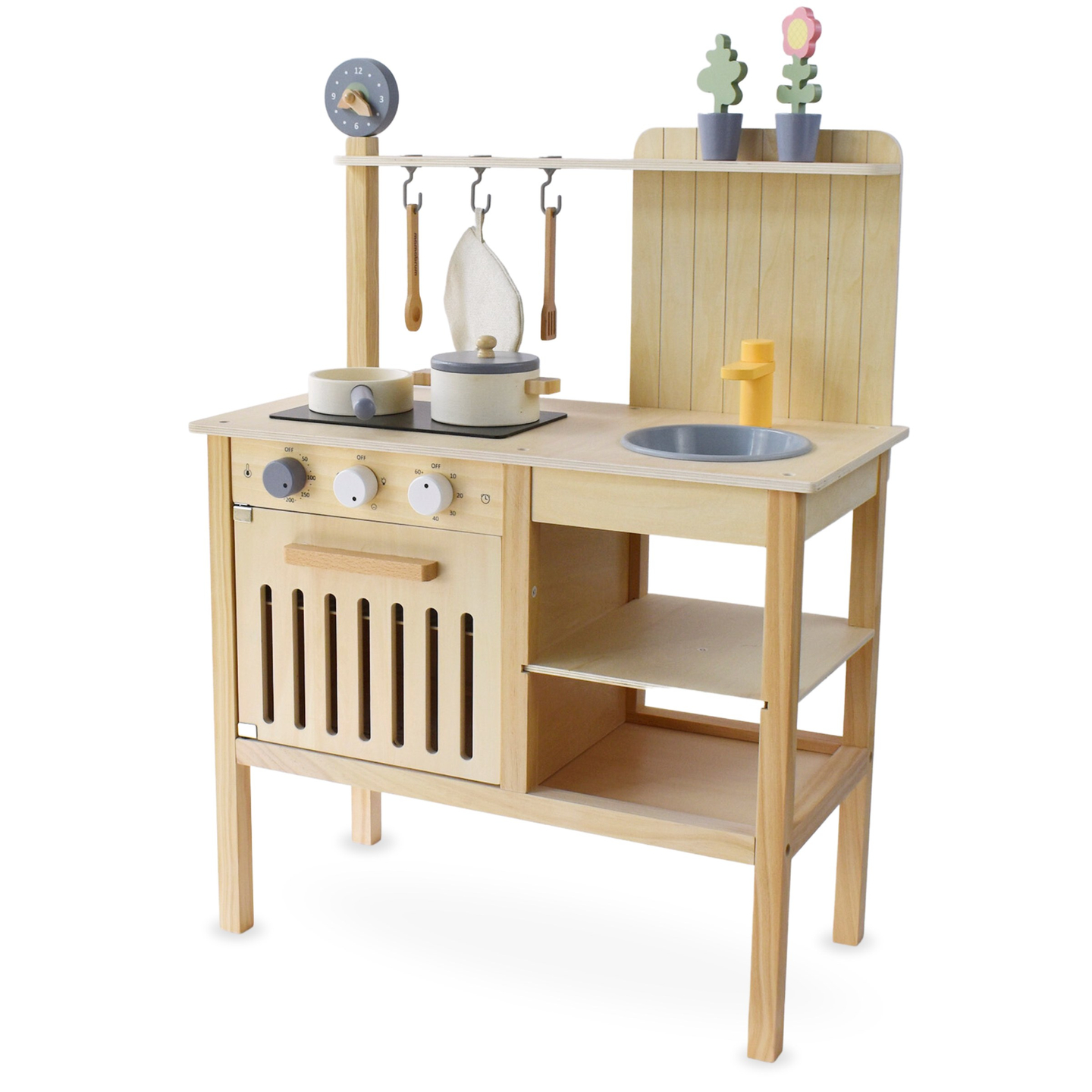 Дървена градинска кухня с аксесоари - естествено бохо