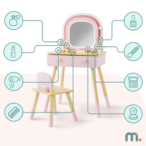 Дървена тоалетка за деца с LED осветление с плавно регулиране на яркостта, стол и аксесоари