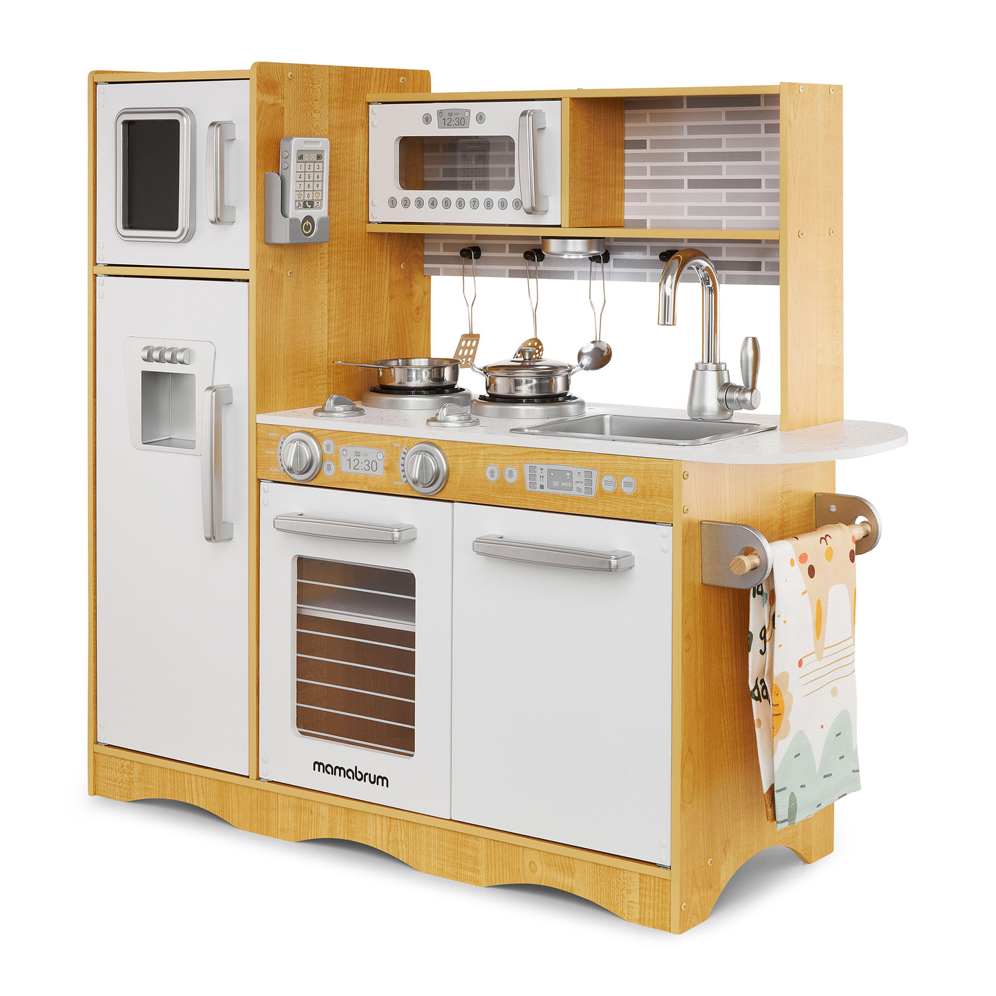 XXL дървена кухня с LED осветление, престилка и аксесоари