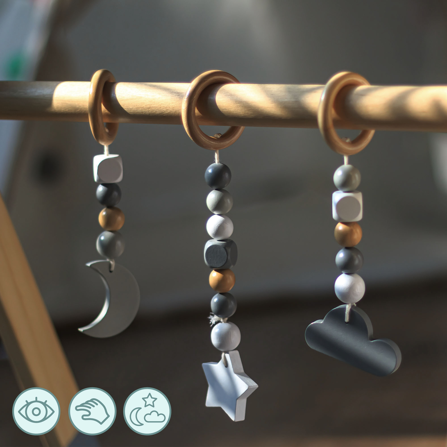 Baby Gym дървена образователна стойка - цвят сив