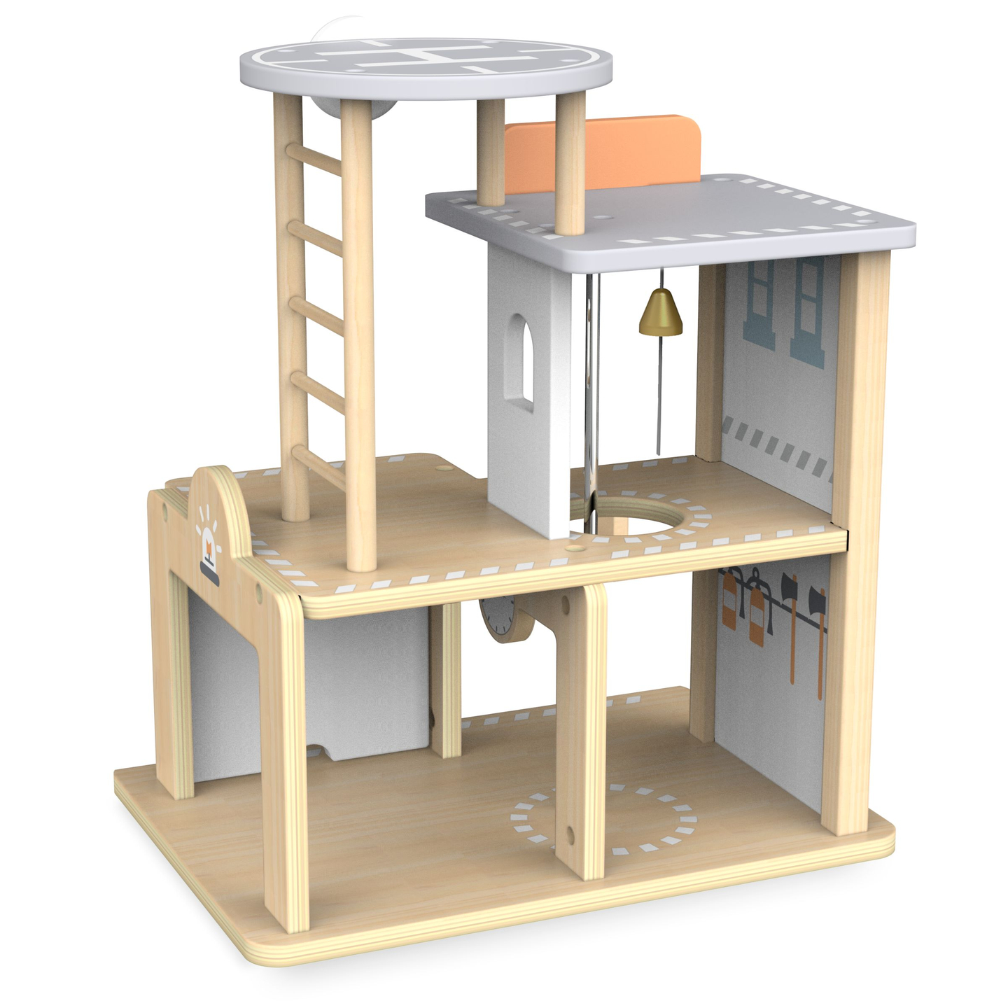 Дървена пожарна станция с аксесоари, пожарна команда