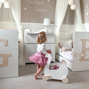 Дървена детска количка за кукли - Swan