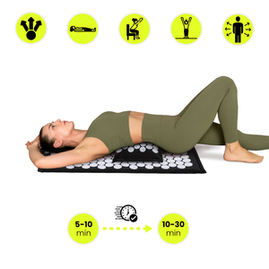 ЕКО ленена постелка за акупресура с кокосови влакна и възглавница от елда – 68 см HyperMotion черно и бяло