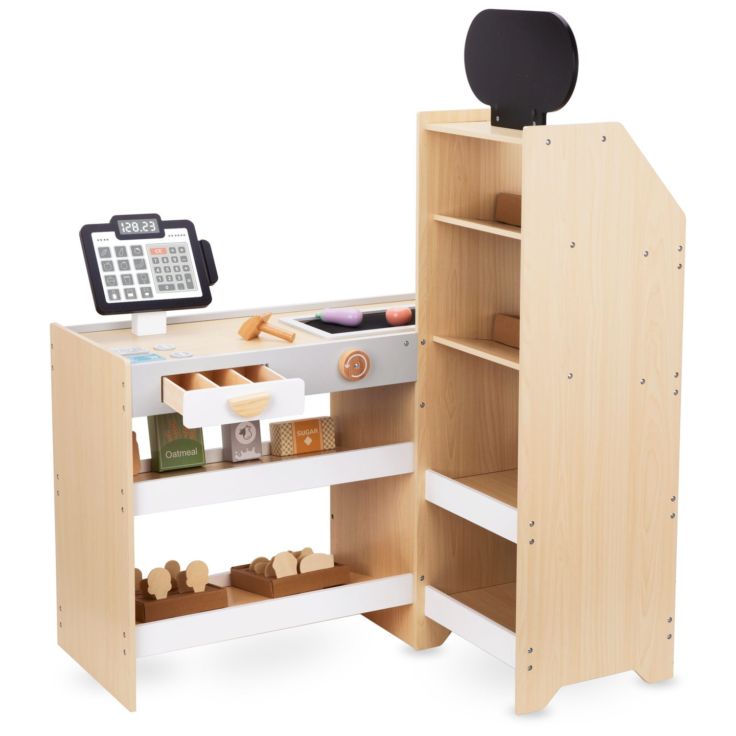 Дървен зеленчуков пазар - голям XXL щанд, магазин с игрален касов апарат