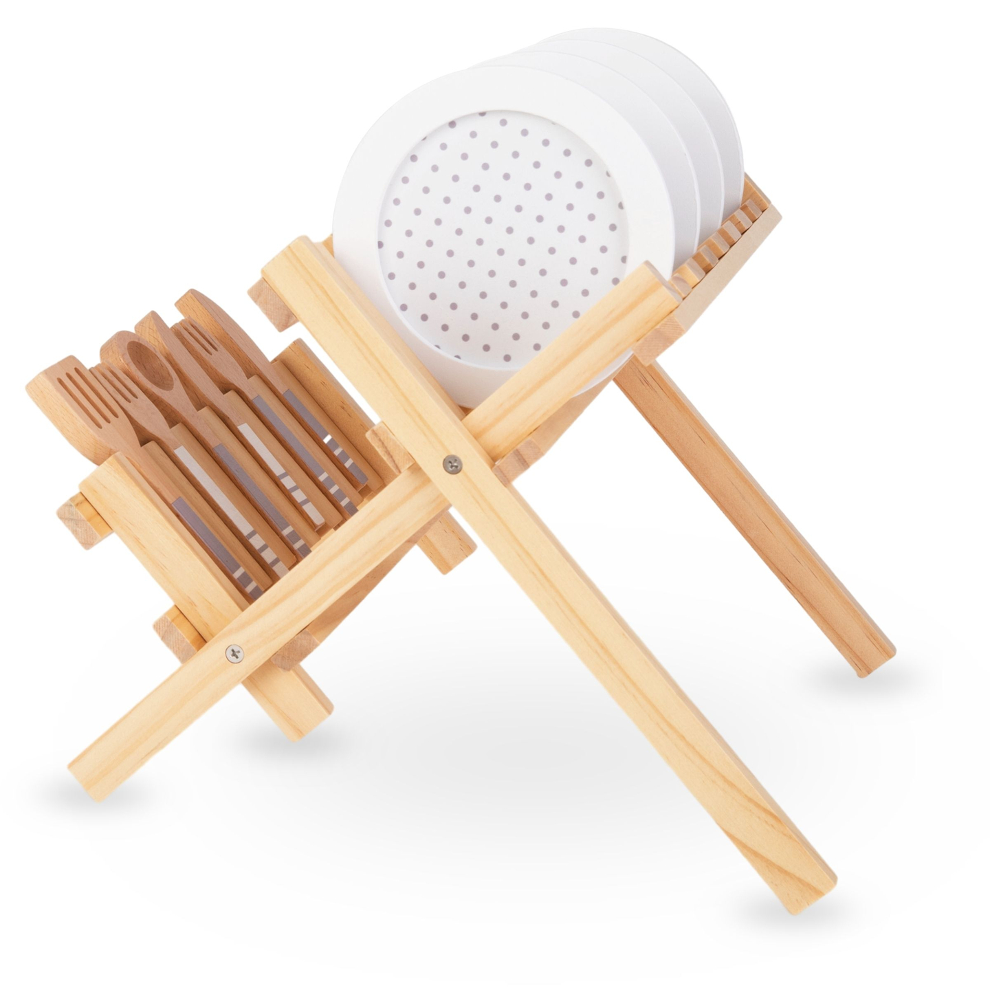 Дървени кухненски аксесоари със сушилня за тенджери - комплект за деца