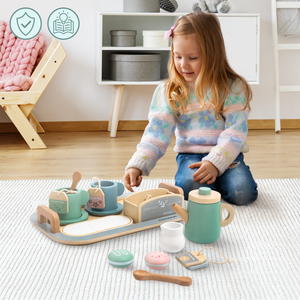 Голям дървен комплект за чай с поднос - 18 артикула