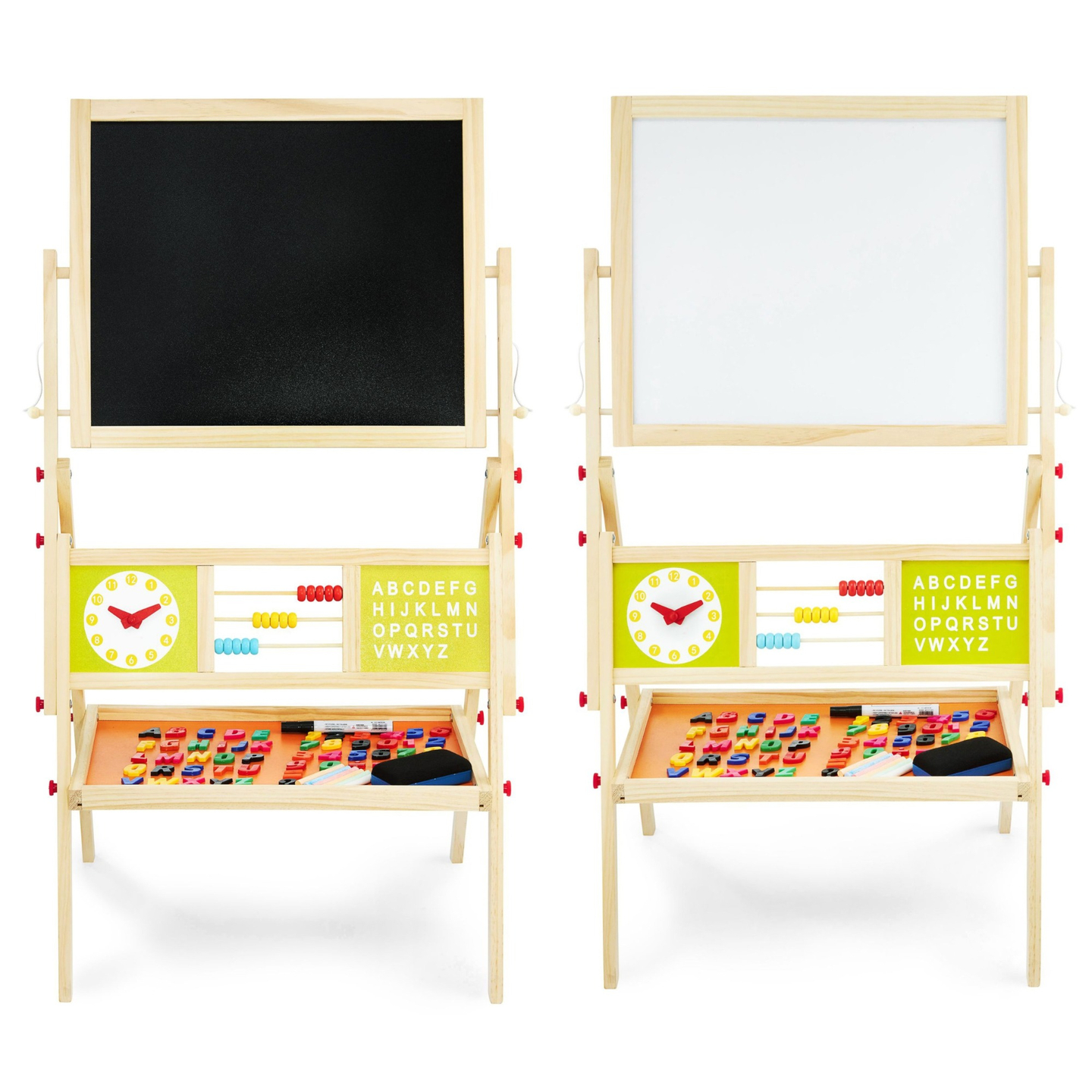 Голяма образователна двустранна дъска: магнитна и тебеширена - дъска за сухо изтриване, дървена