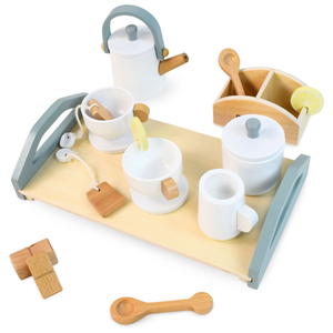 Голям дървен комплект за чай с поднос - 17 артикула