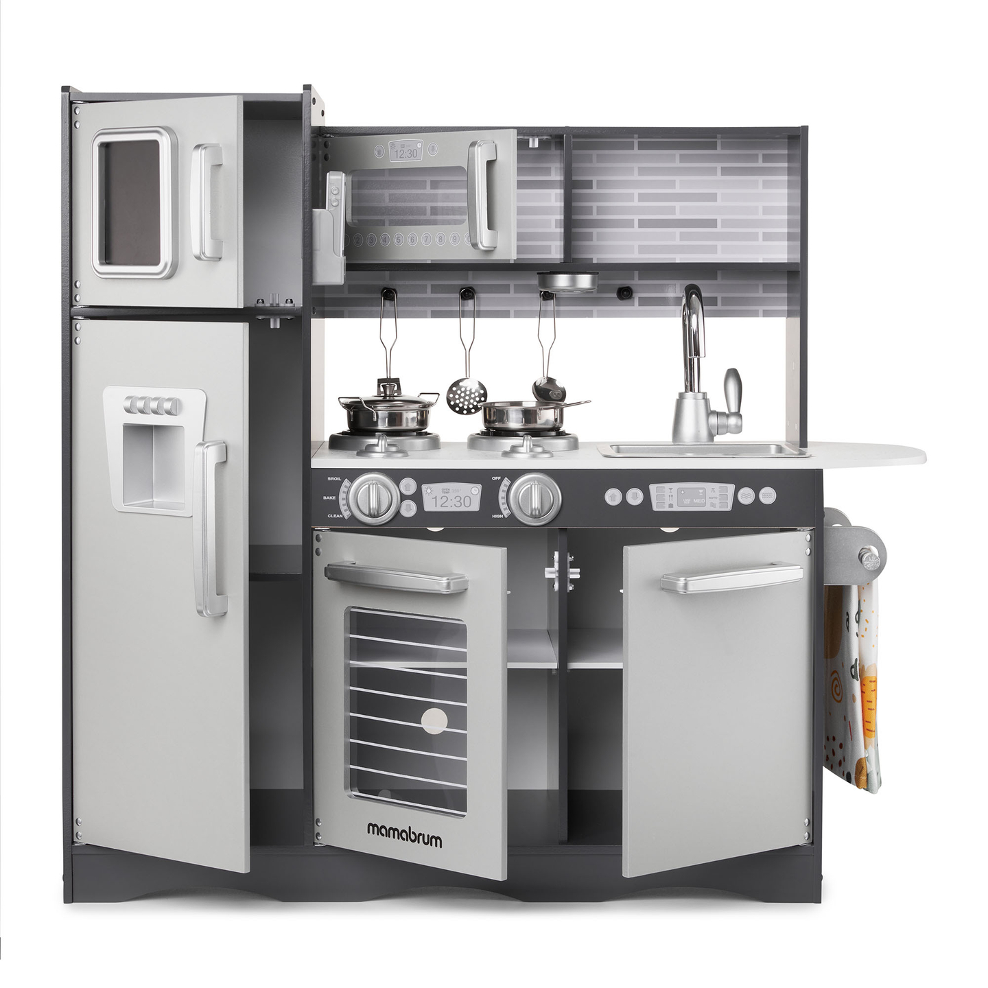 XXL дървена кухня с LED осветление, престилка и аксесоари