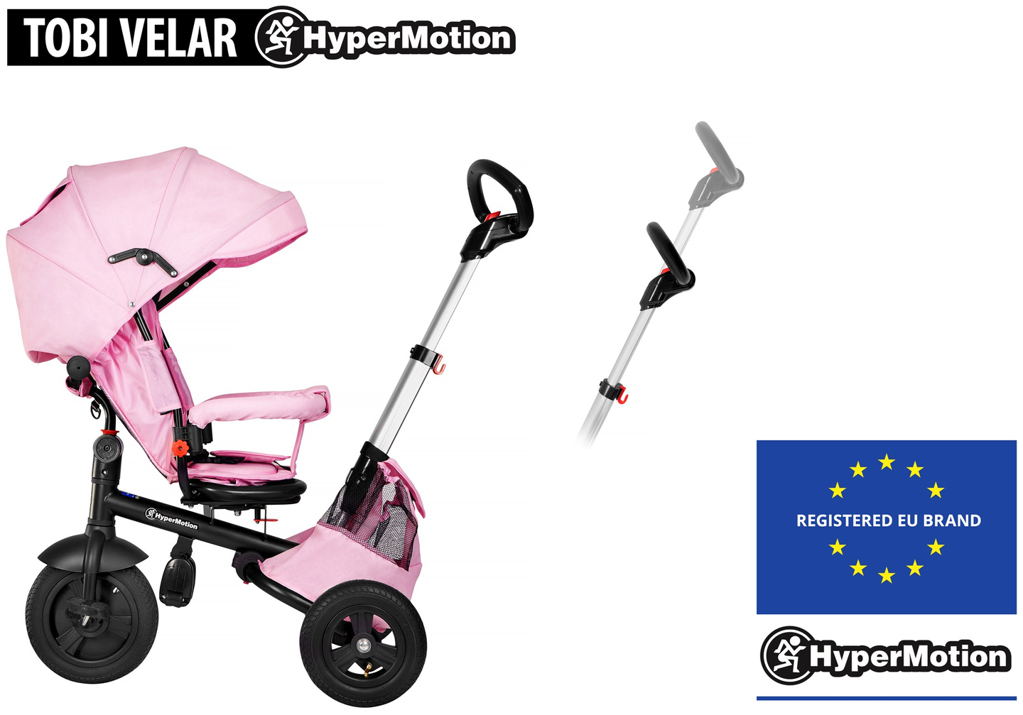 Триколка Tobi Velar + фолио за дъжд - розово