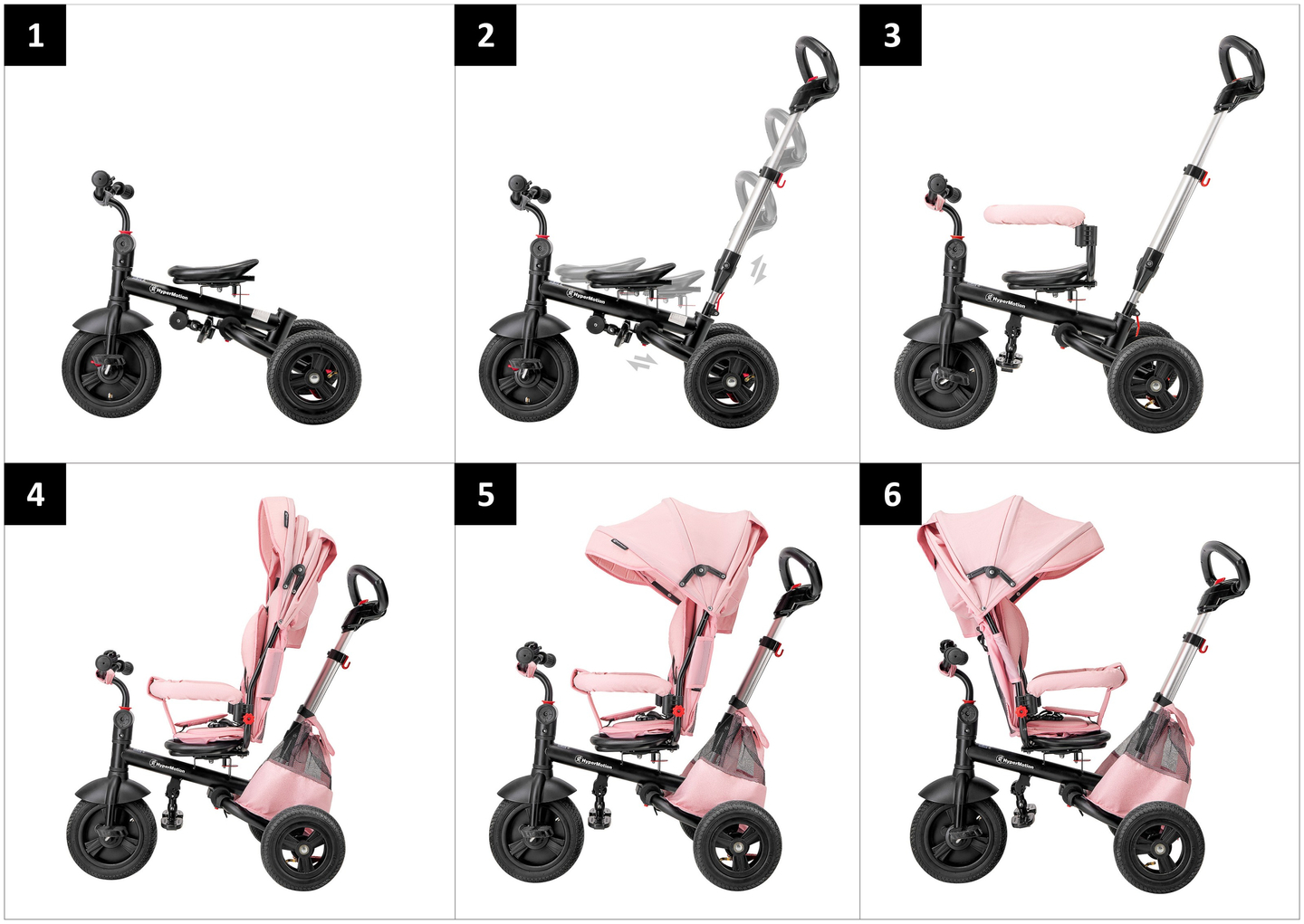 Триколка Tobi Velar + фолио за дъжд - розово