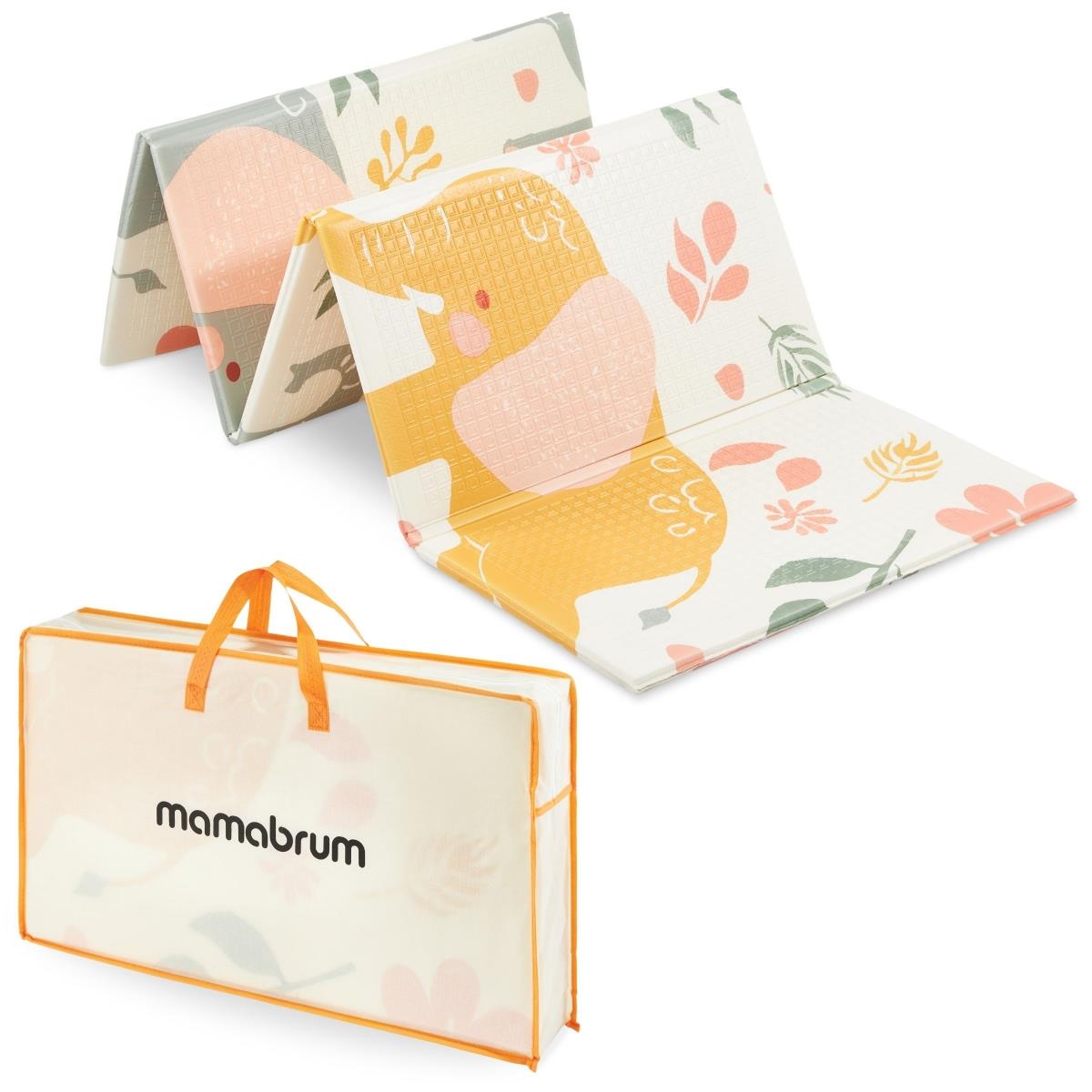 Двустранна сгъваема постелка от пяна 180 x 120 x 1cm - Екзотични слонове/нежно сиво