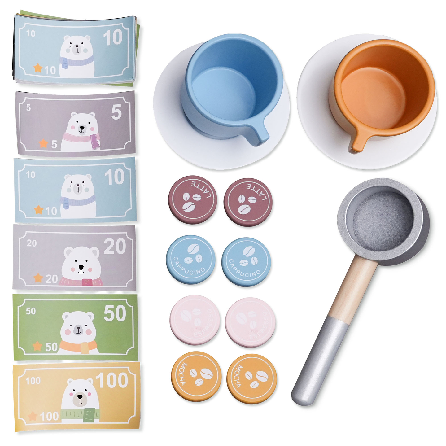 Голям дървен магазин XXXL за деца с бар за бързо хранене - Ъглов магазин + Кафе машина + Фурна + Хладилник - 106 ак.