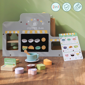 Голям дървен сладоледен салон с магнитна дъска, кафе машина и комплект за сладолед и десерти - над 70 части!