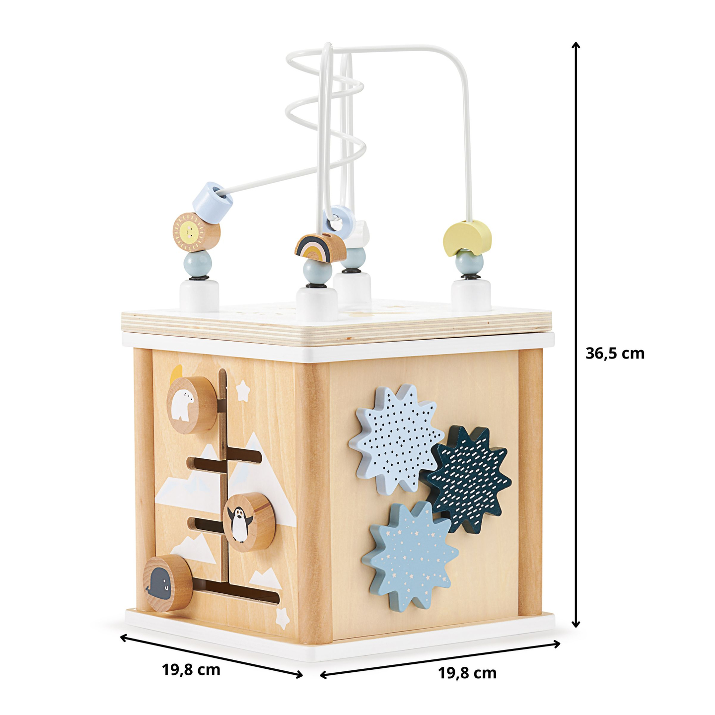 Дървен образователен куб с преплитане - сортер на форми
