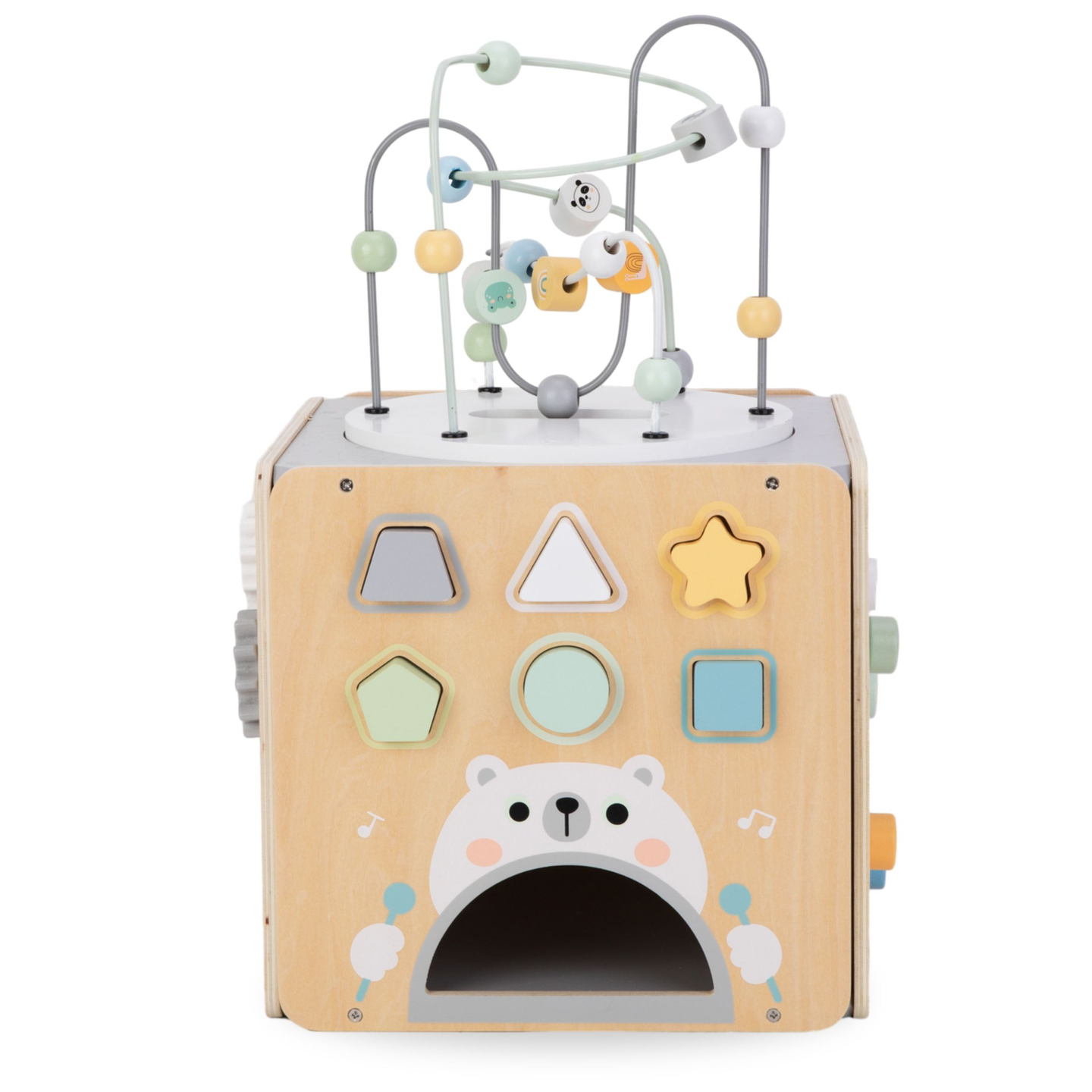 Голямо дървено кубче за занимания с примка - Монтесори