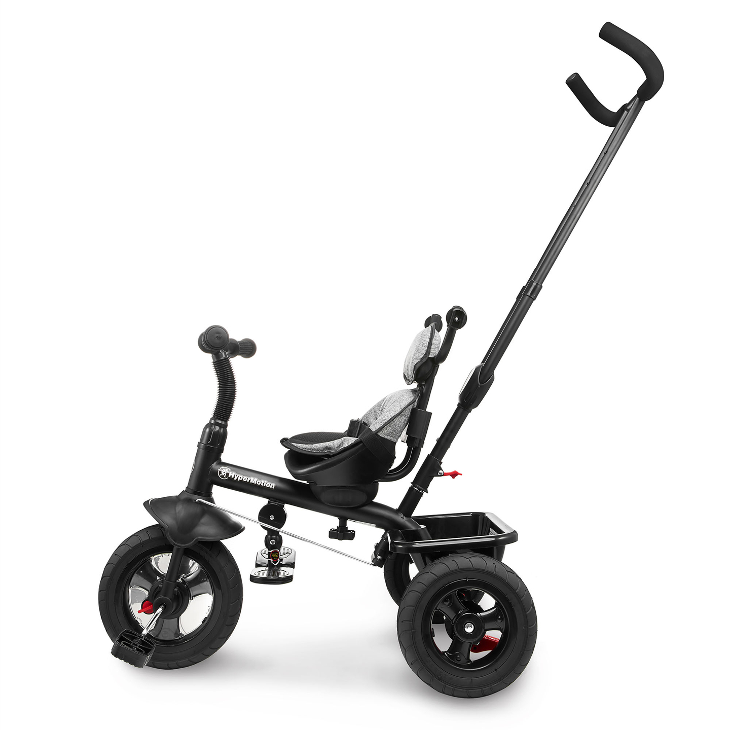 Триколка за деца от 1 до 4 години - TOBI FREY - сив цвят - въртяща се - помпени колела + бутало