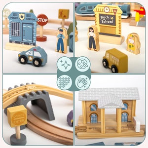 Дървена градска железница с електрически влак - движещ се кран, кораб, мостове