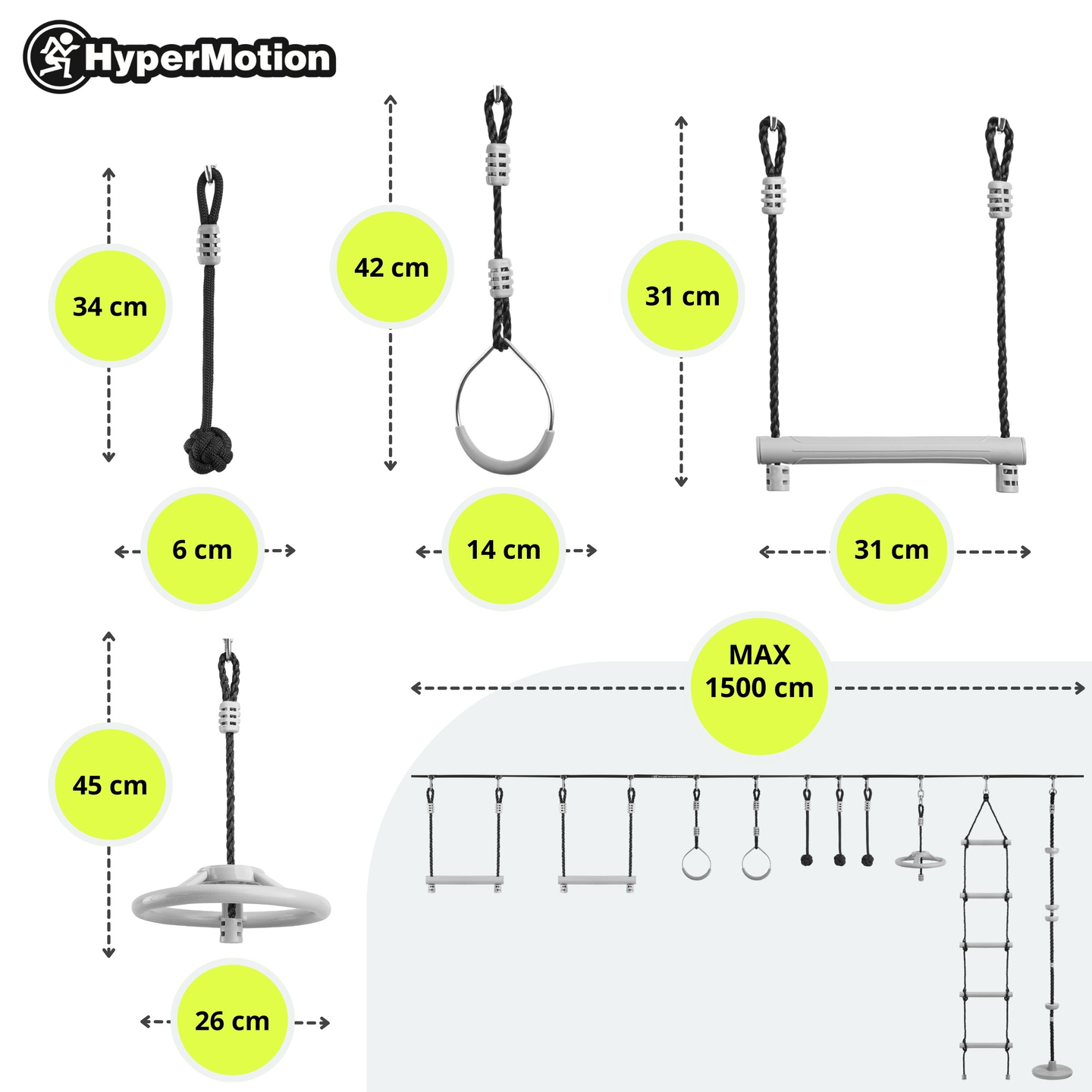 Пътека с нинджа препятствия за деца - комплект HyperMotion slackline - 10 препятствия