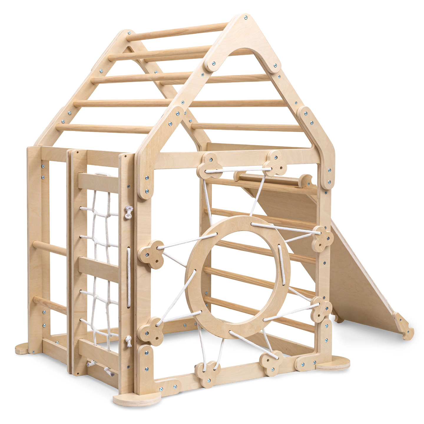 Дървена закрита детска площадка - къщичка със стълби и пързалка