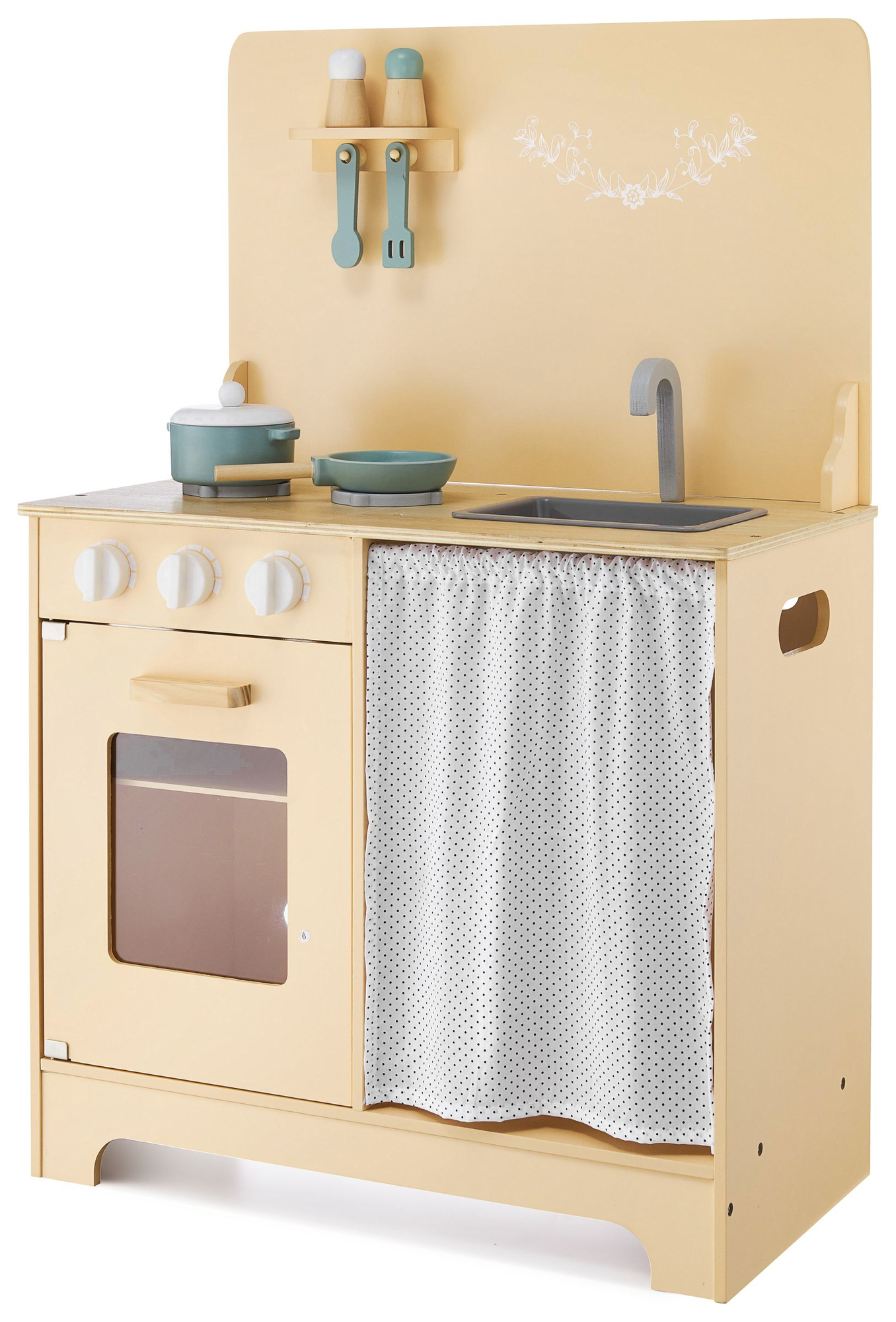 Дървена кухня с престилка, аксесоари и LED осветление