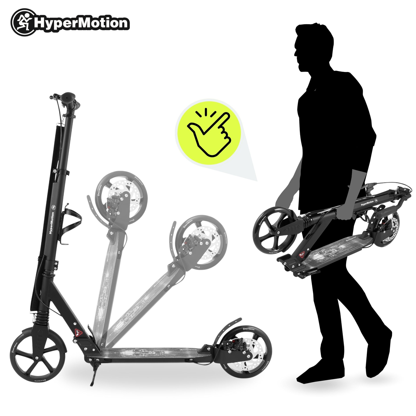 Двуколесен скутер за млади хора - с амортисьор - HyperMotion Skyline - черен, алуминий - 100 кг