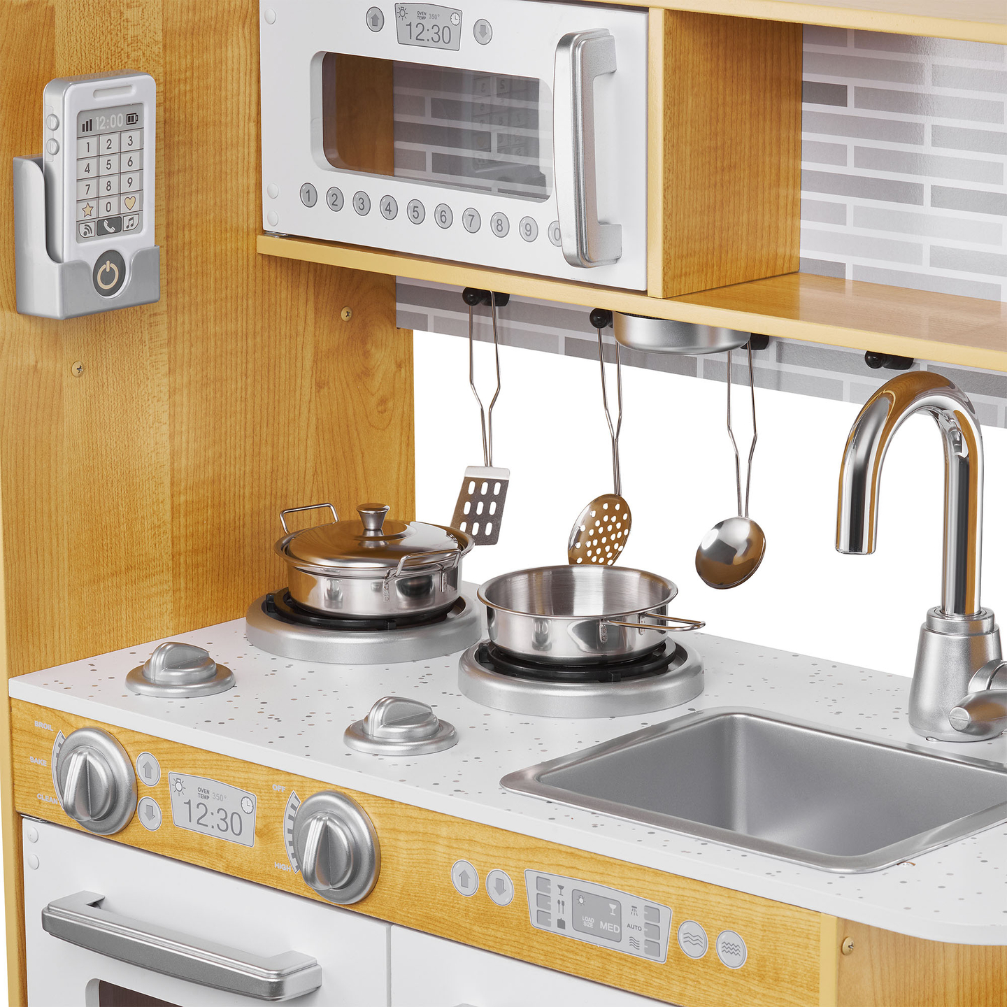 XXL дървена кухня с LED осветление, престилка и аксесоари