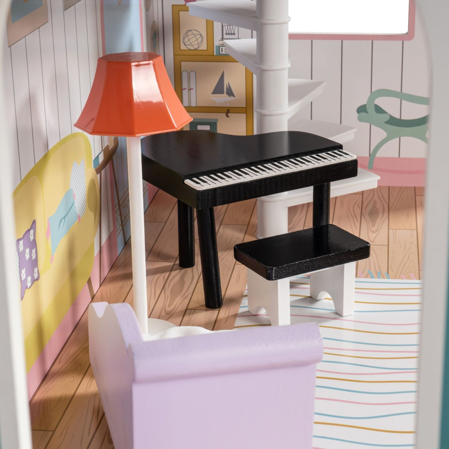 XXL Най-голямата дървена къща за кукли - 123 см - LED осветление - тераса, аксесоари, градина