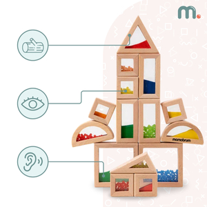 Комплект дървени сензорни блокчета с различни пълнежи - 15 части