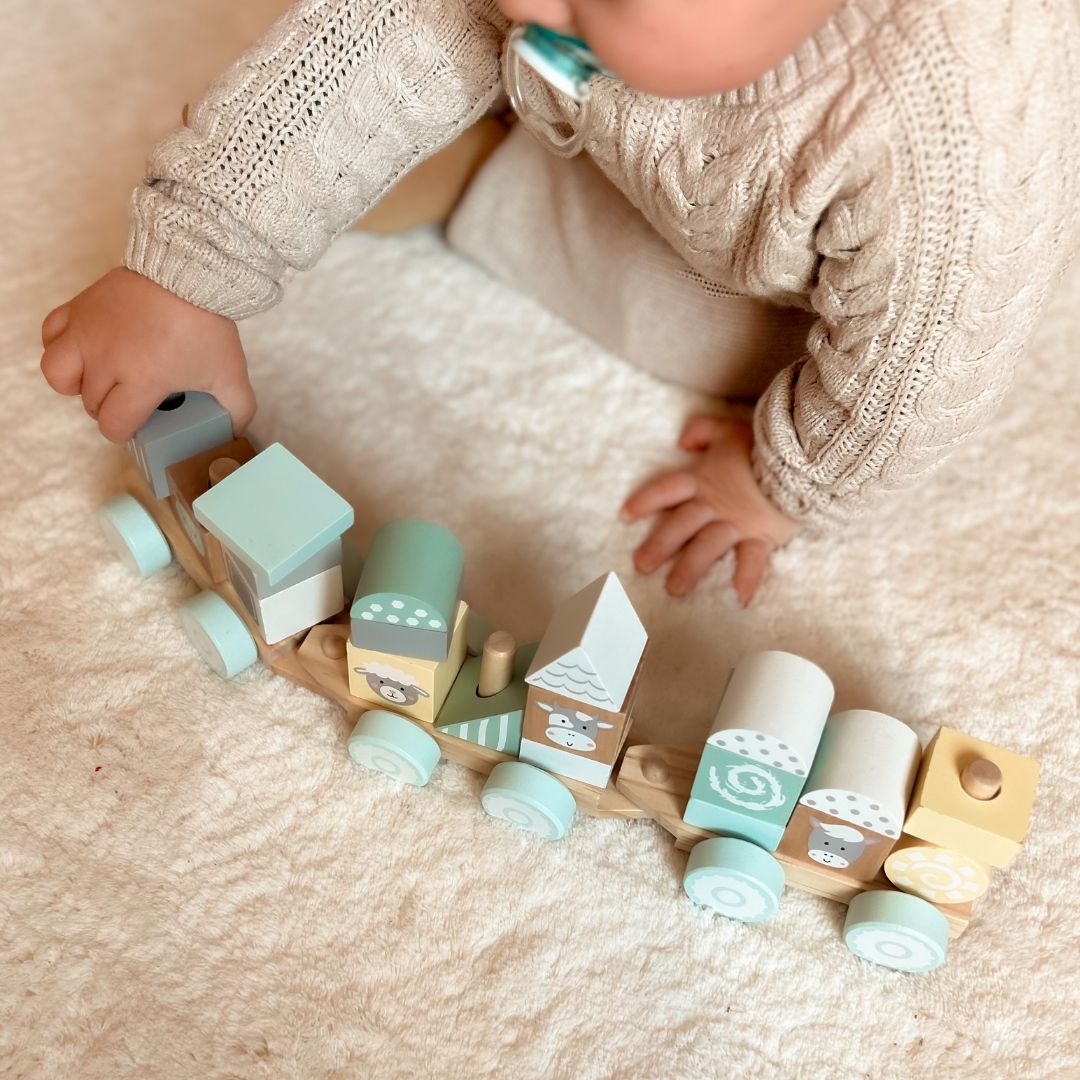 Дървено влакче с блокчета за момче - Ферма