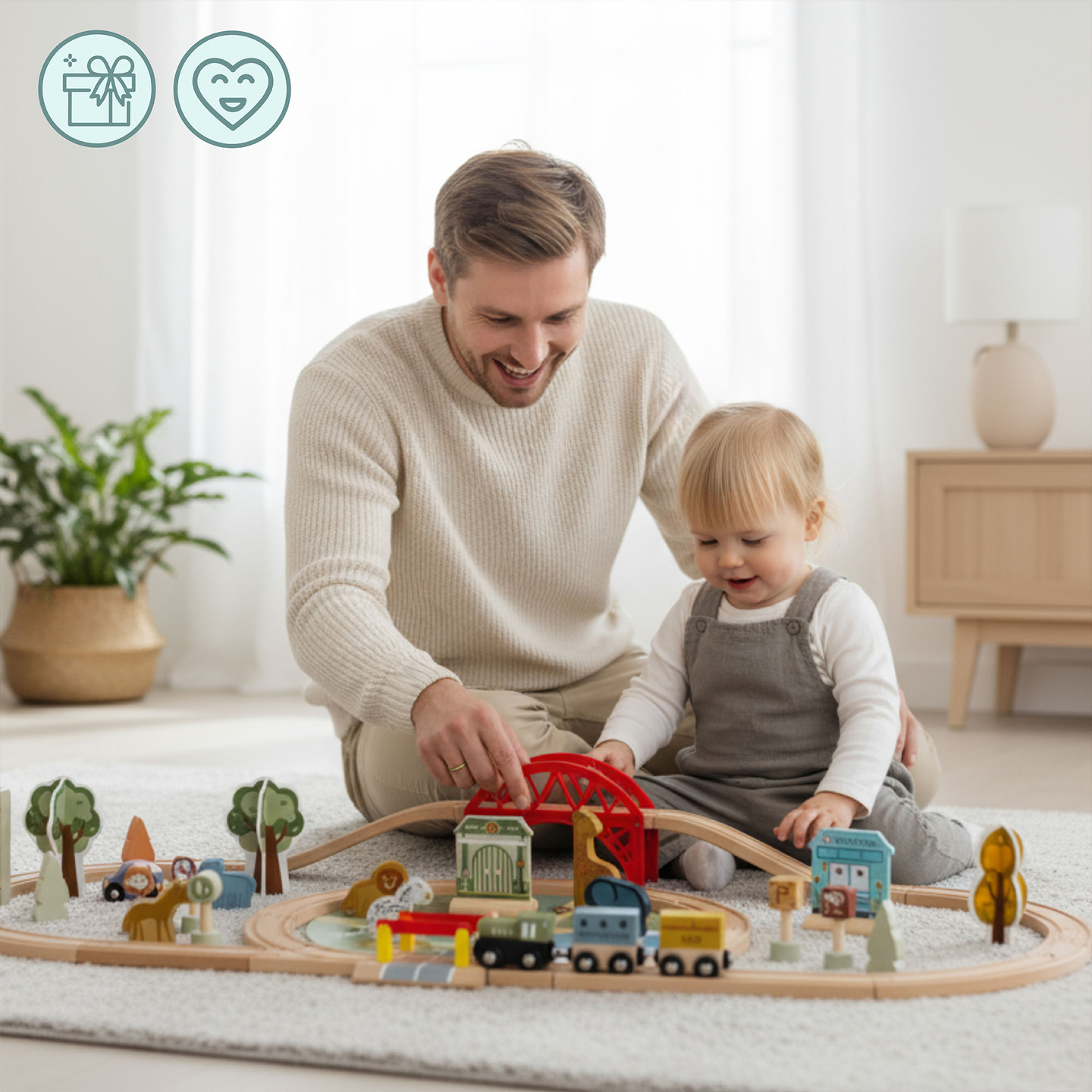 Дървено влакче в зоопарка – пъзел, влакче, релси, животни, мост, бариера