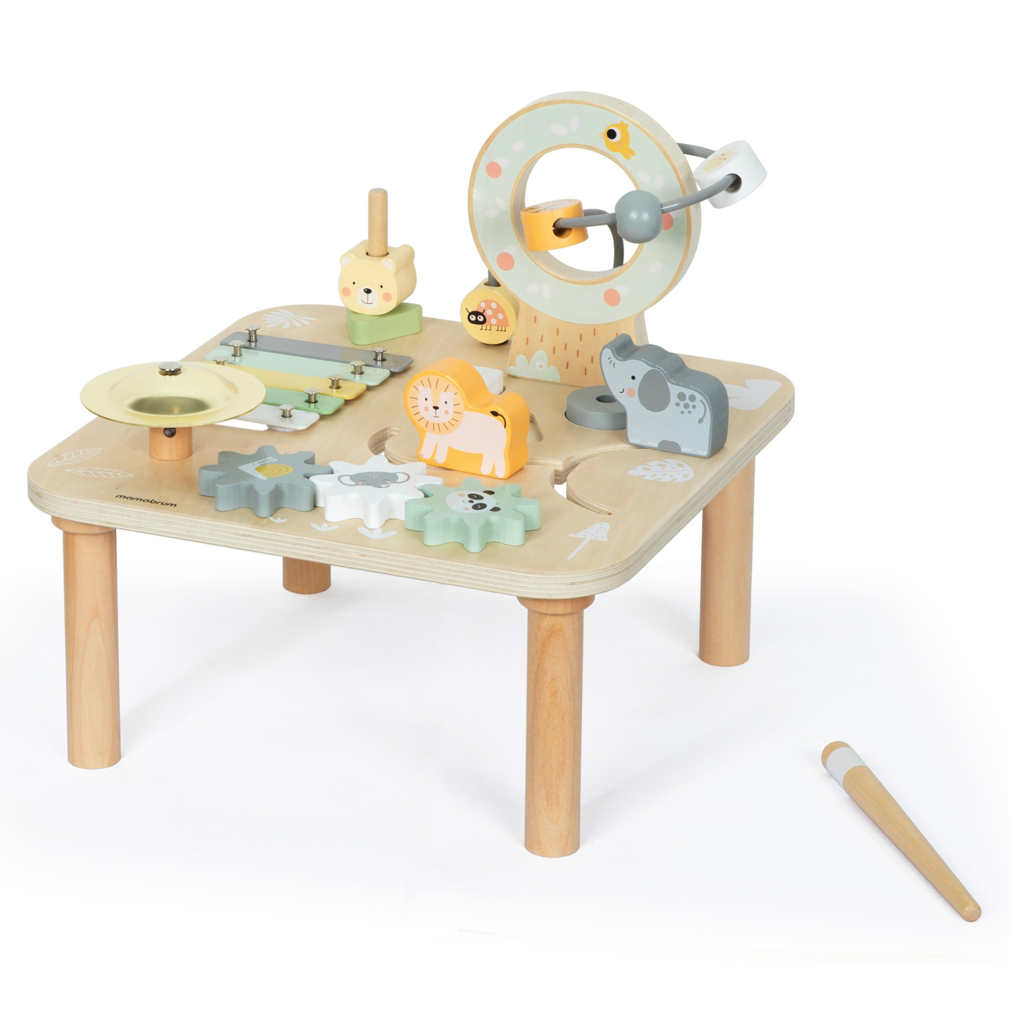 Дървена образователна музикална маса 7 в 1 с чинели и гонг - дива джунгла