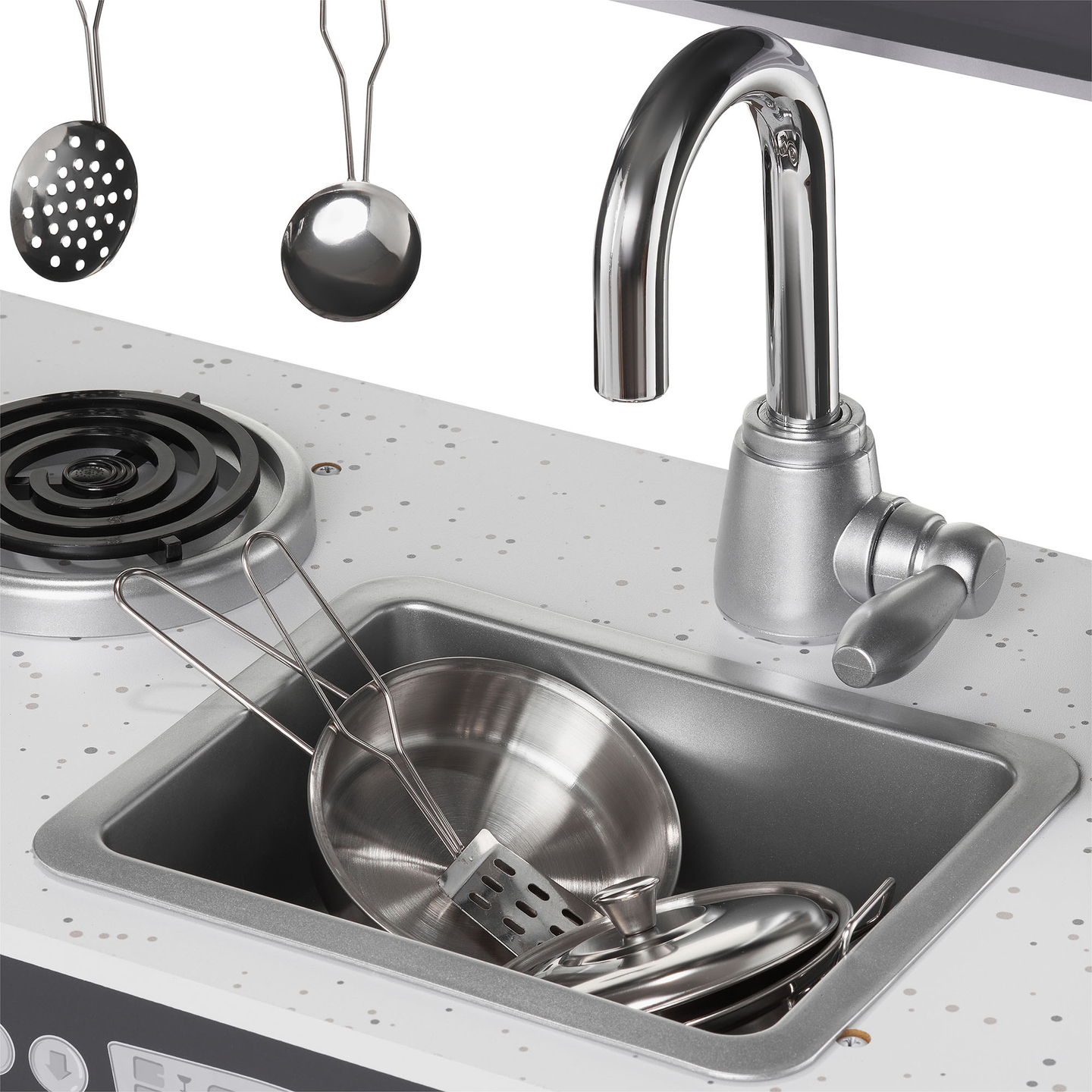 XXL дървена кухня с LED осветление, престилка и аксесоари