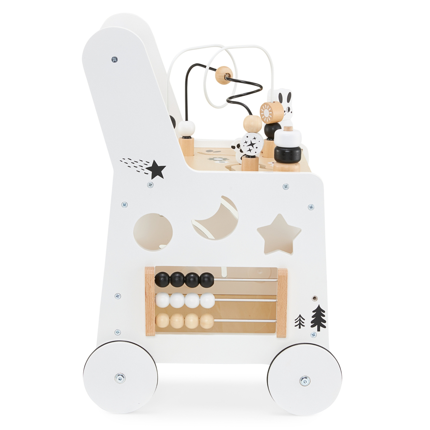 Дървена детска количка 6в1, проходилка с функция за учебна маса