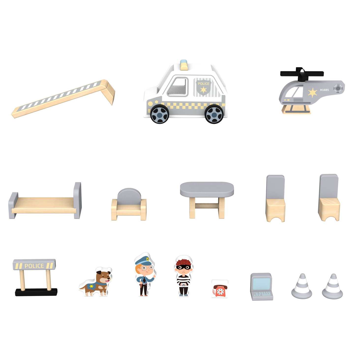 Дървен полицейски участък с аксесоари