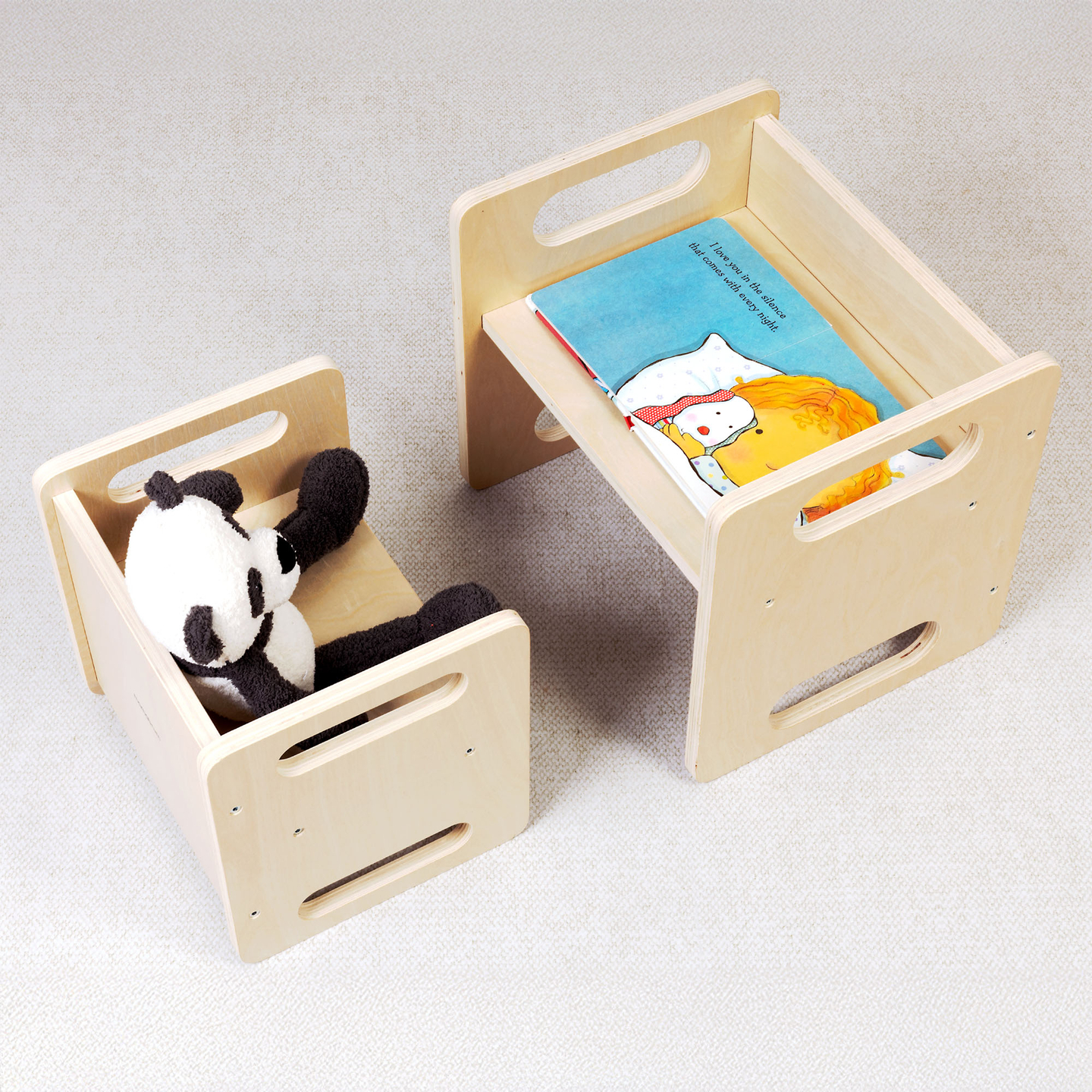 Дървена маса и стол с функция за стъпване – многофункционален комплект Монтесори за деца