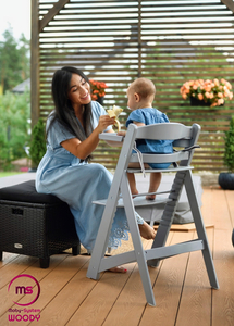 Дървен стол за хранене Moby-System WOODY - сив цвят