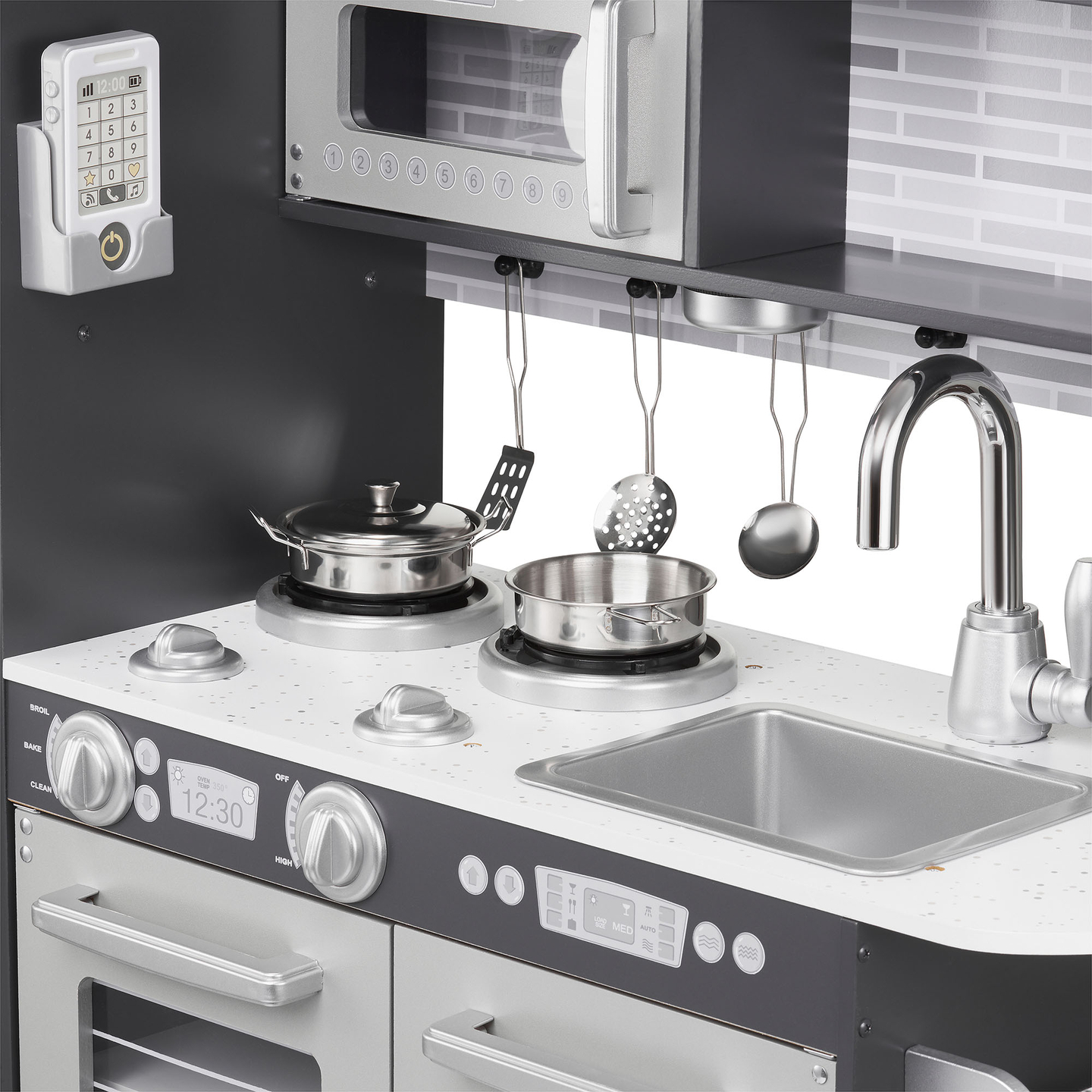 XXL дървена кухня с LED осветление, престилка и аксесоари