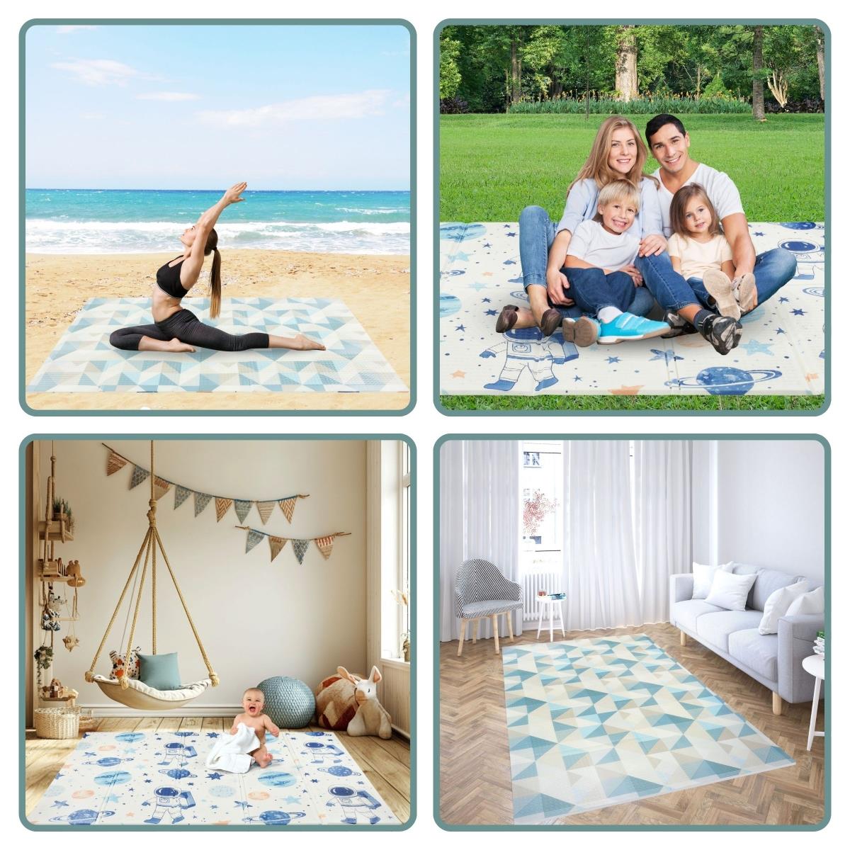 Двустранна сгъваема подложка от пяна 180 x 120 x 1cm - Космос/геометрични триъгълници