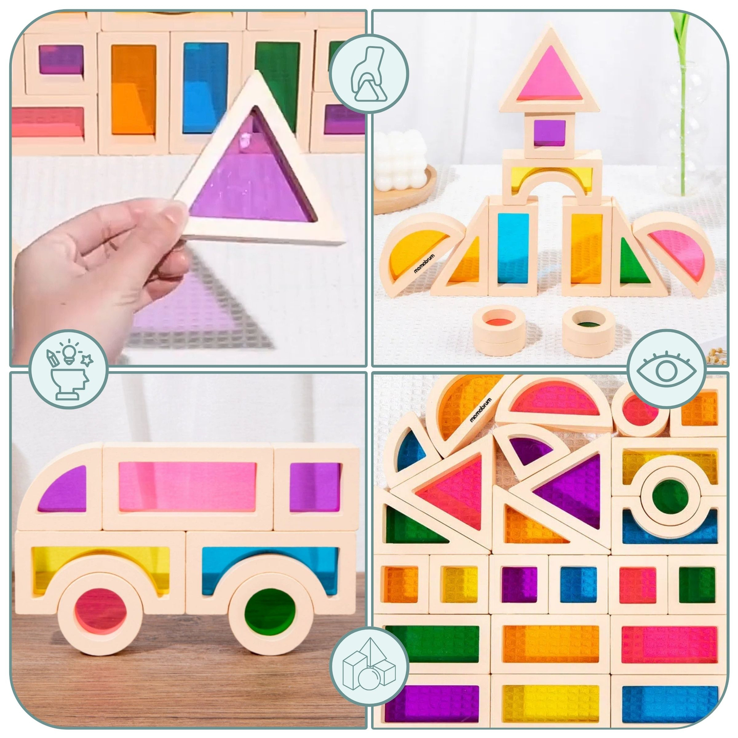 Дървени блокчета Rainbow - 25 елемента