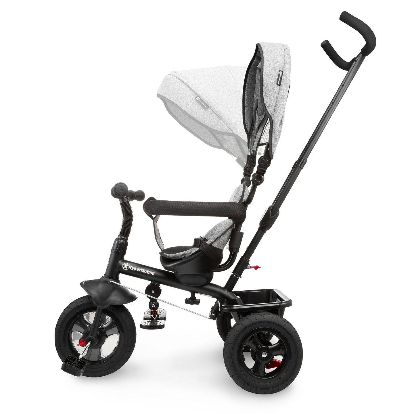 Триколка за деца от 1 до 4 години - TOBI FREY - сив цвят - въртяща се - помпени колела + бутало