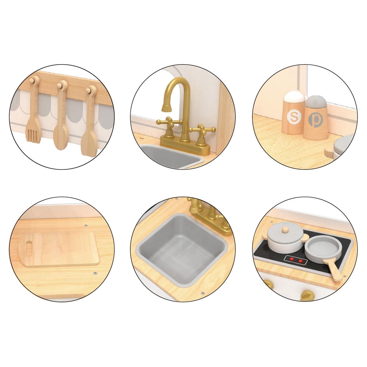 XXXL дървена интерактивна ъглова кухня с хладилник, микровълнова печка, фурна, пералня и аксесоари - естествена