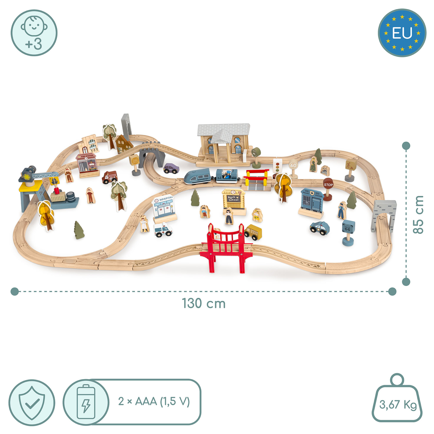 Дървена градска железница с електрически влак - движещ се кран, кораб, мостове