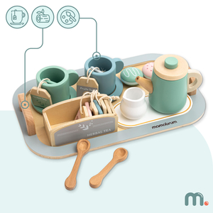 Голям дървен комплект за чай с поднос - 18 артикула