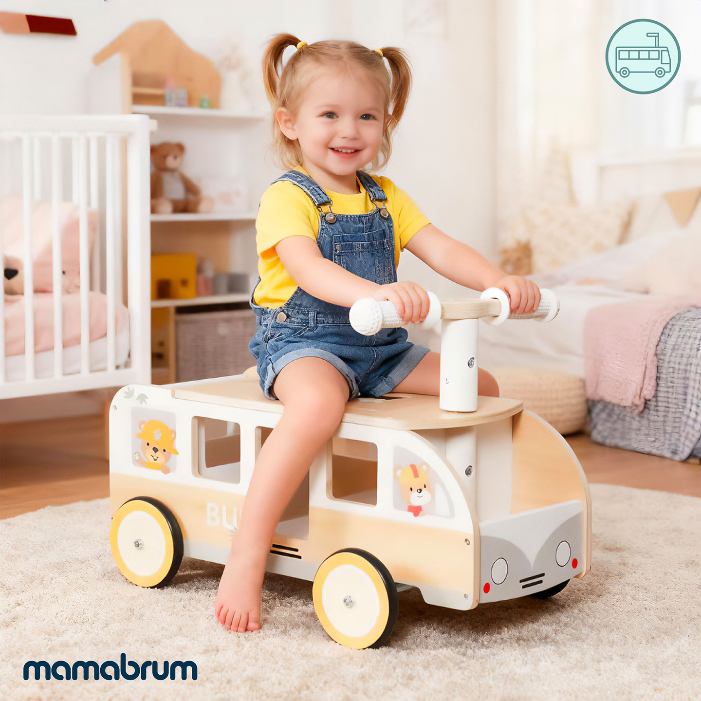 Дървен автобус за деца - Автобус с отделения за съхранение и място за плюшени играчки