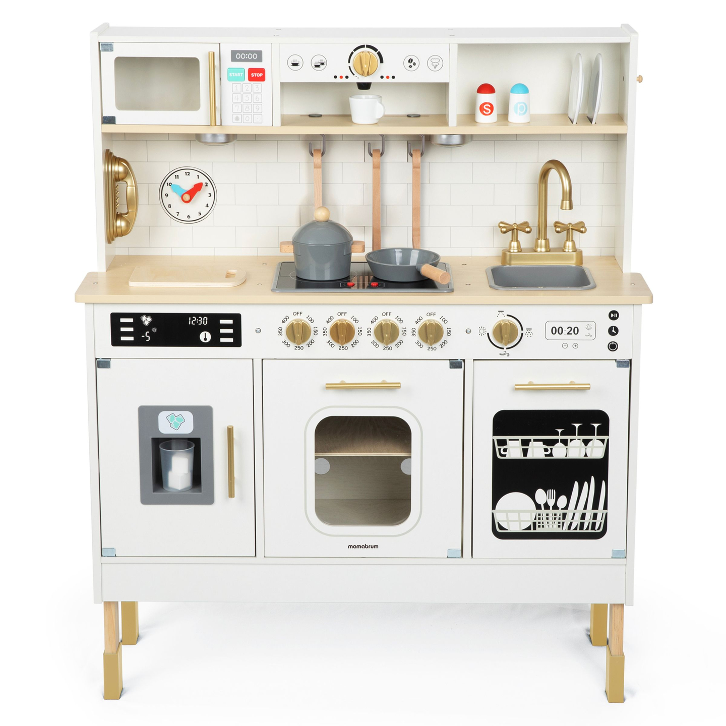 Интерактивна XXL дървена кухня с аксесоари и LED осветление - на две нива