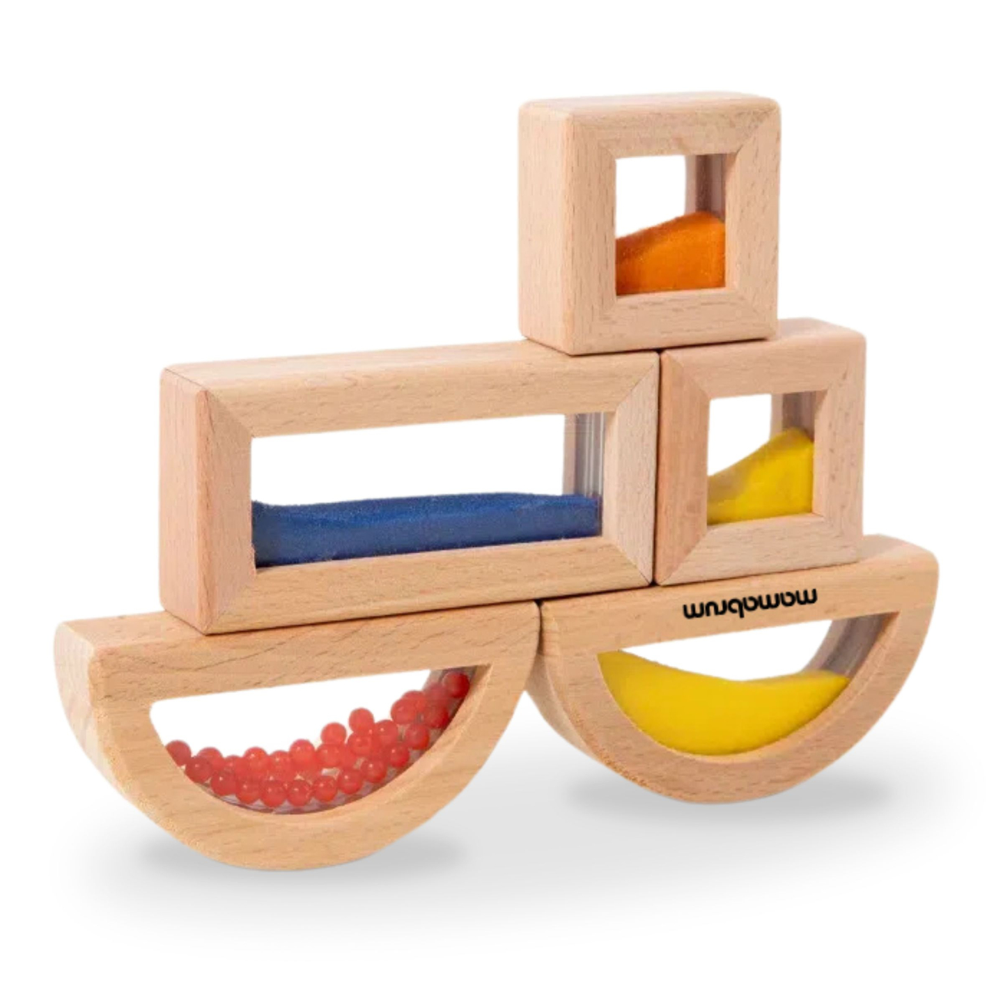 Комплект дървени сензорни блокчета с различни пълнежи - 15 части